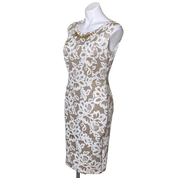 Kate & Lily Beige Lace Overlay Sheath Dress, Gold Chain Necklace Women's Size 8 - Picture 7 of 9